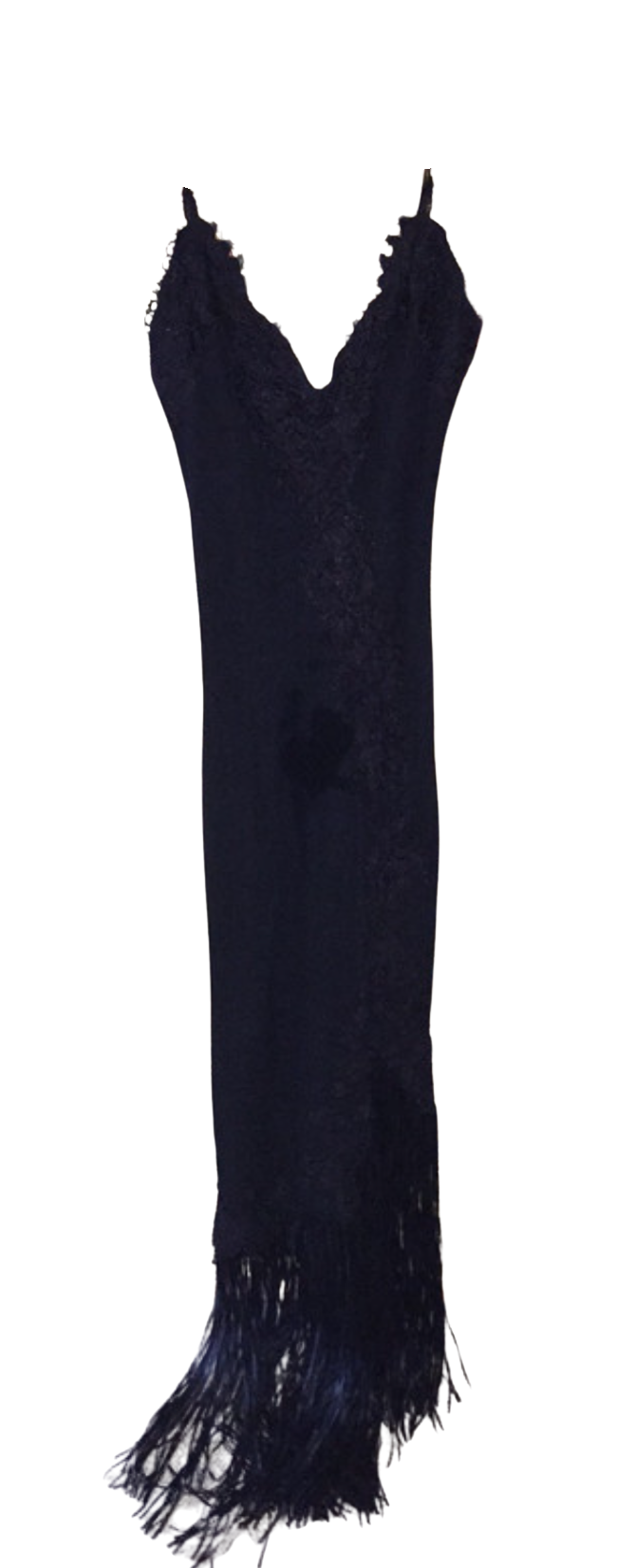 ワンピース ETMON Fringe Lace Slip Dress, Black Jiki Monte Carlo Guipure and Leather Fringe Dress in Black
